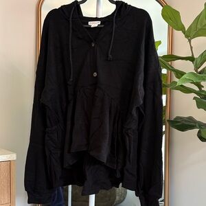 Chic Soul Black Button-Up Hoodie